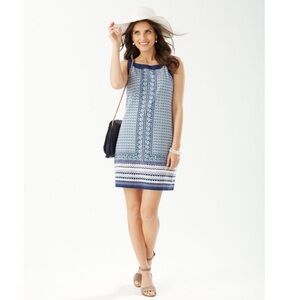 Tommy Bahama Geo Mesa Shift Sundress Sleeveless‎ Unique Neckline Size Small Blue